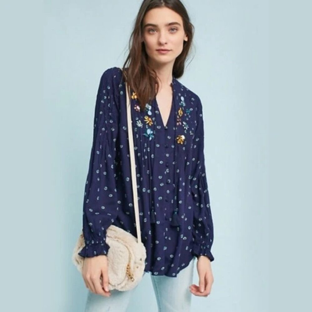 Anthropologie Vanessa Virginia Ashton Embellished Blouse